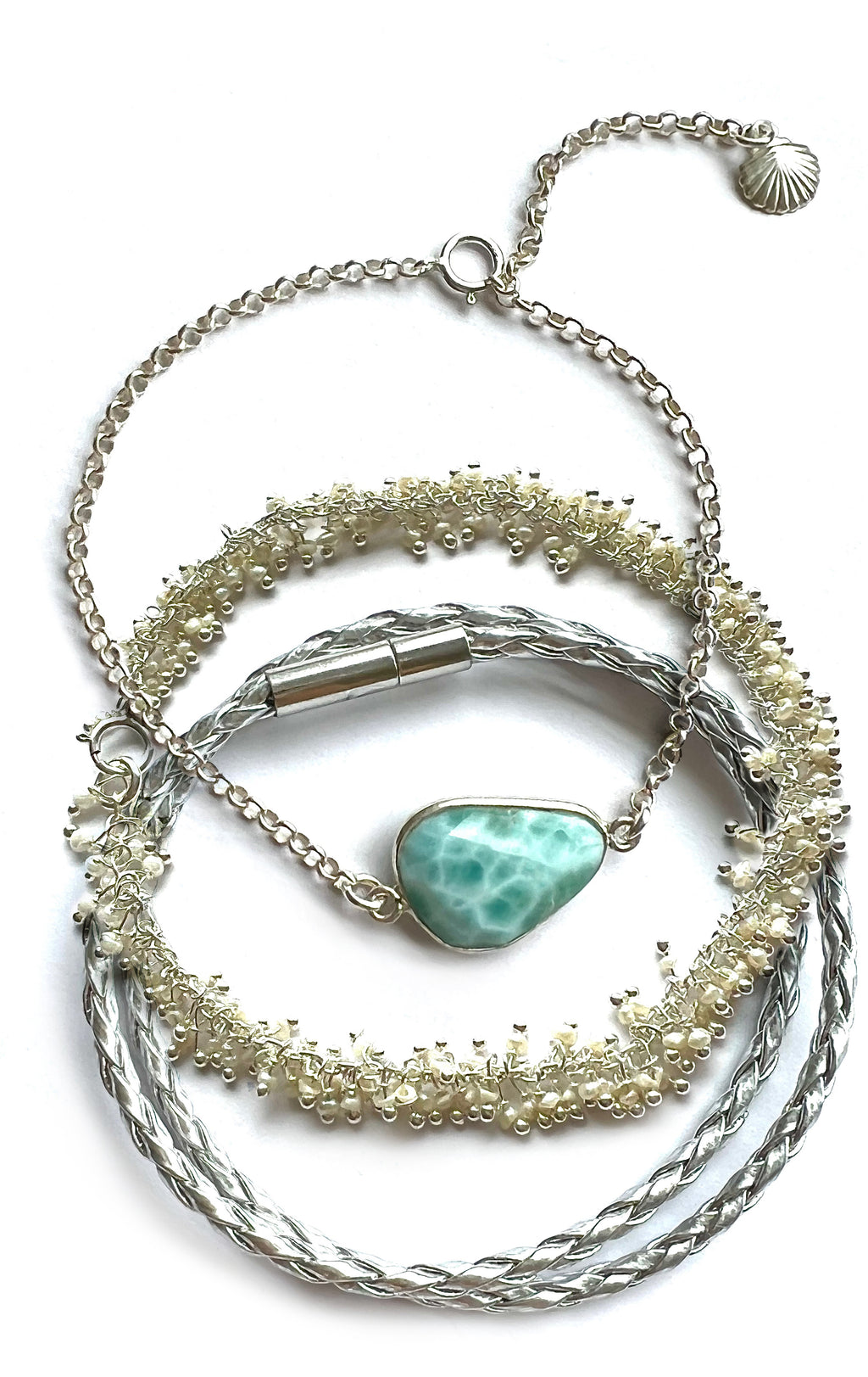 Larimar & Pearl Bracelet Set