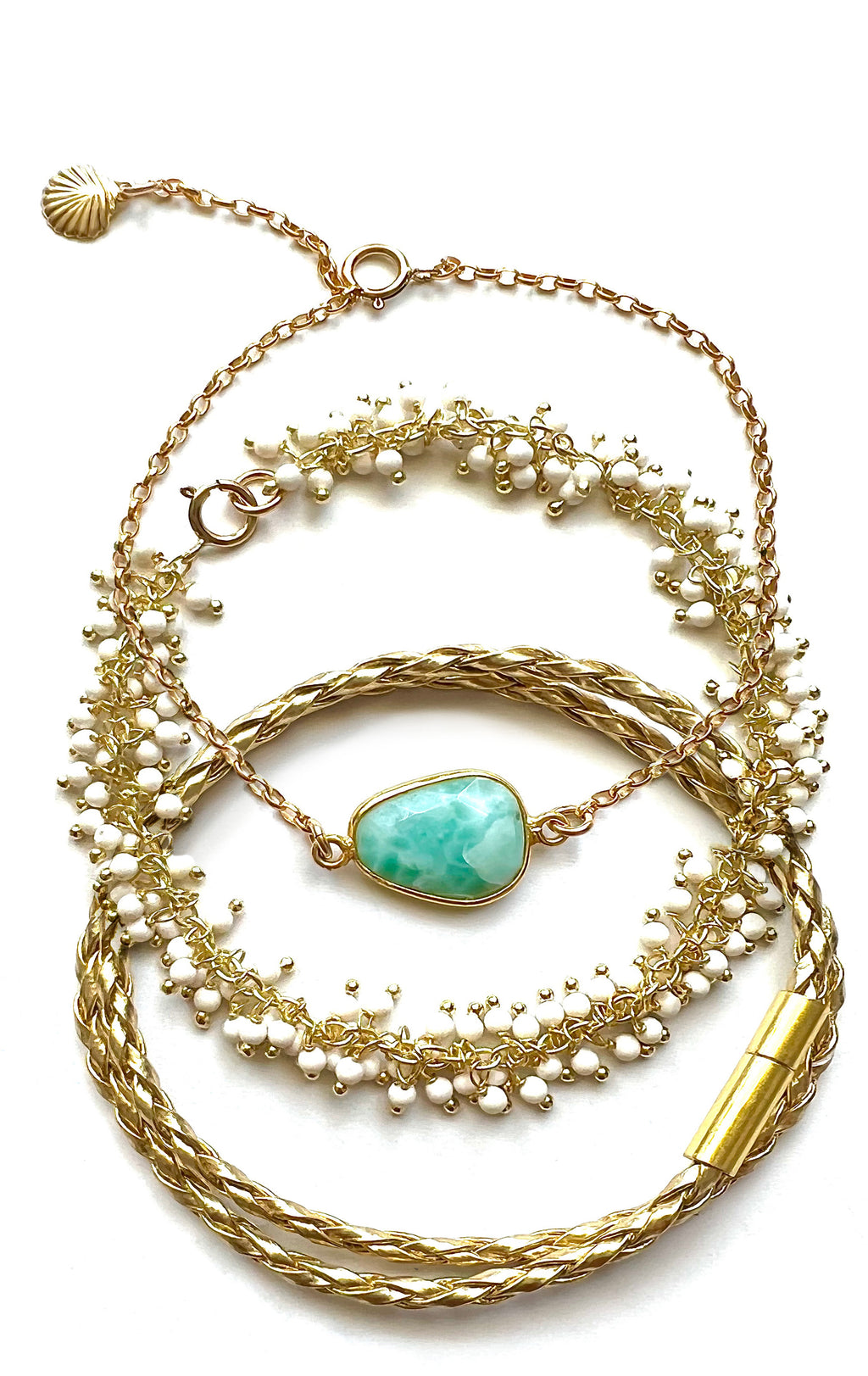 Larimar & White Coral Bracelet Set
