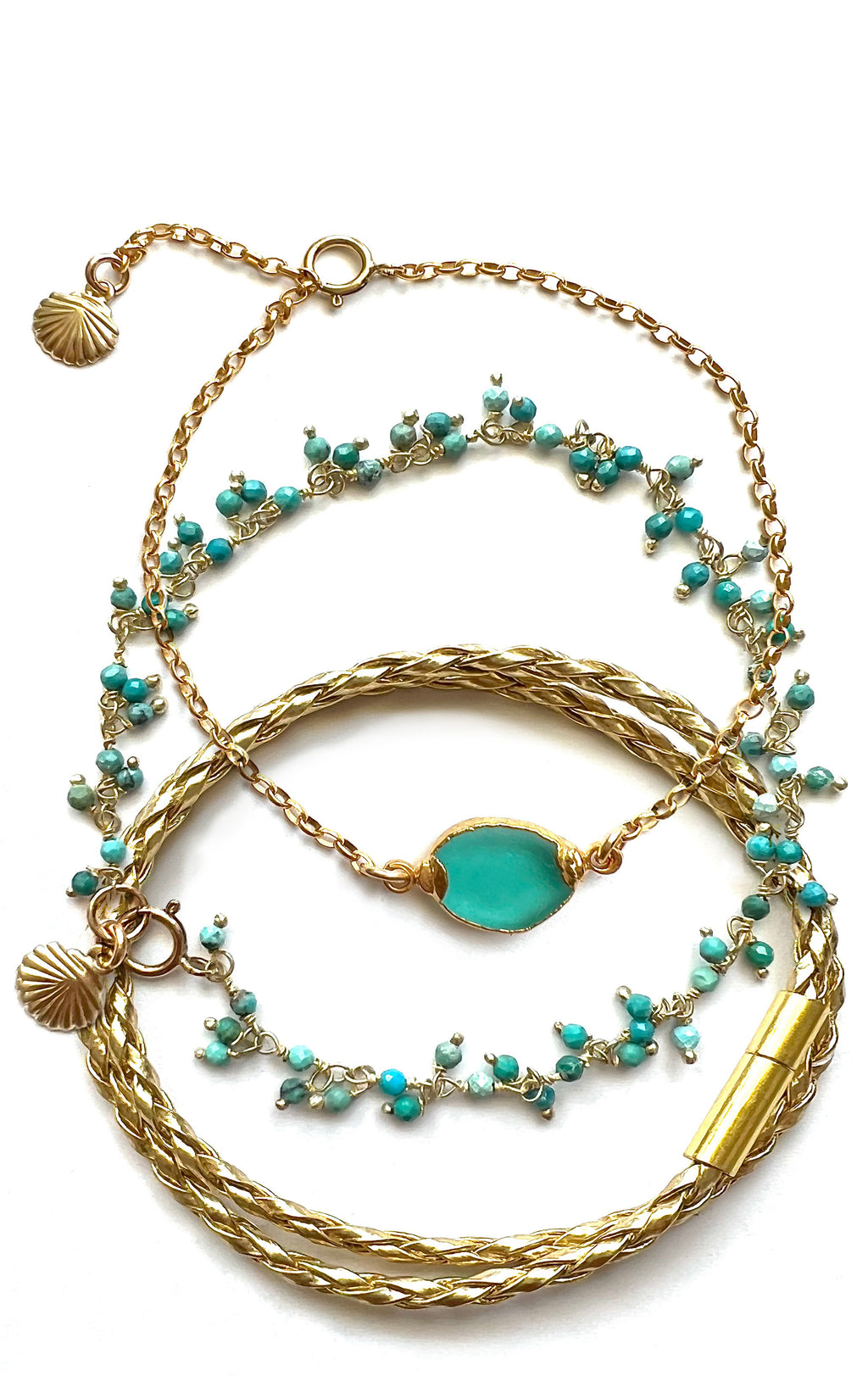 Turquoise Sea Glass Bracelet Set